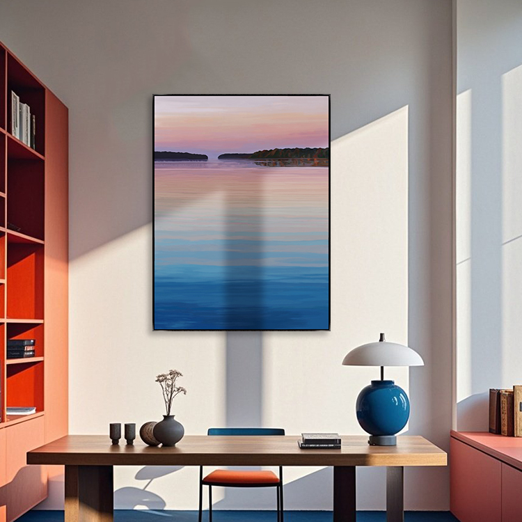 夕阳海景晚霞装饰画梦幻光影油画小众艺术玄关沙发背景墙卧室挂画图片
