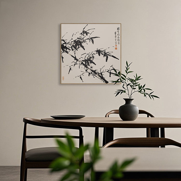新中式墨竹图竹子挂画客厅茶室民宿酒店客房国画金属框装饰画图片