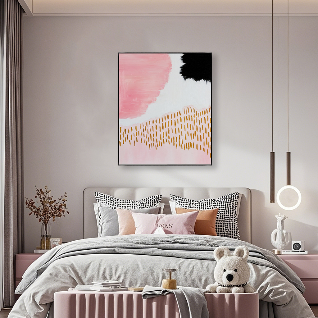 女孩房儿童房现代简约ins小清新装饰画抽象粉色系挂画样板间配画图片