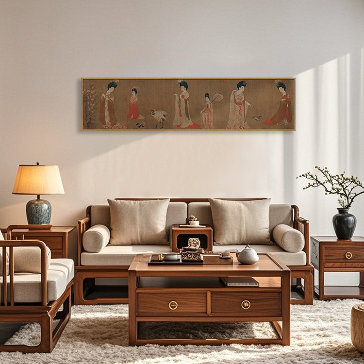 唐周昉簪花仕女图国画古典人物装饰画客厅沙发背景墙卧室床头挂画