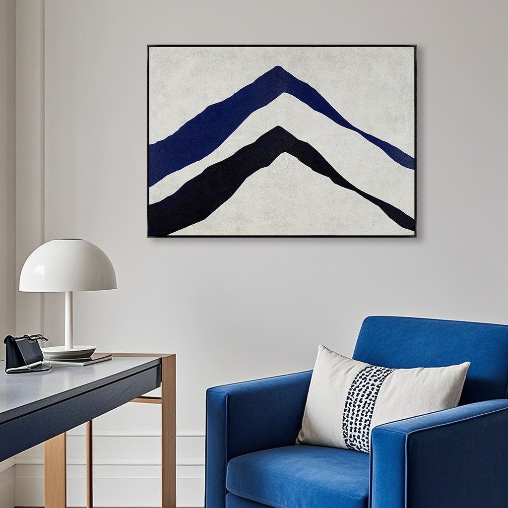 油画抽象蓝色山峰装饰画现代轻奢走廊过道背景墙大幅挂画图片