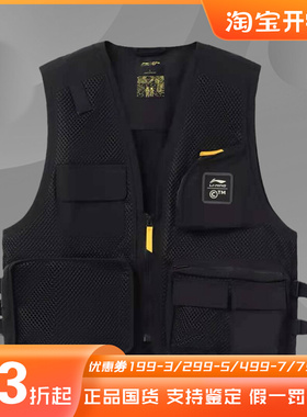 李宁正品工装马甲男女同款夏新款开衫无袖宽松多口袋外套AMDR057