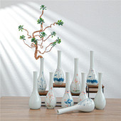 小花瓶摆件纯手工玉净瓶茶道长颈干花插花花器禅意中式 陶瓷观音瓶