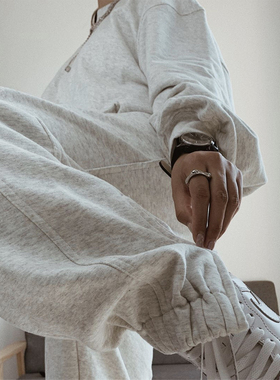 纯棉基础廓形卫裤秋季新款直筒宽松收口束脚侧拉链运动裤男女同款