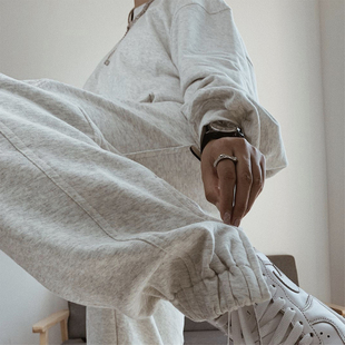 男女同款 纯棉基础廓形卫裤 直筒宽松收口束脚侧拉链运动裤 新款 秋季