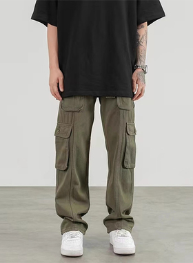 立体剪裁多口袋工装裤直筒裤男女潮美式高街垂感宽松阔腿休闲长裤