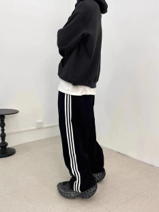 新款 男女同款 美式 抗皱直筒百搭潮流休闲运动裤 高街三道杠长裤 秋季