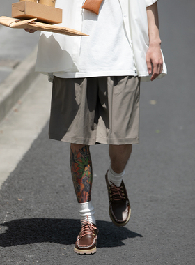 宽松垂感西裤男女潮夏季抽绳纯色透气直筒五分裤日系复古工装短裤