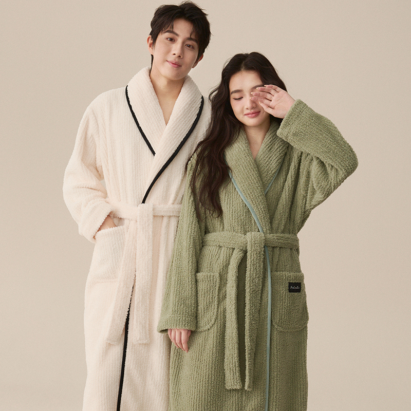 2025新款珊瑚绒睡袍女秋冬情侣浴袍男士加厚长款保暖家居服套装