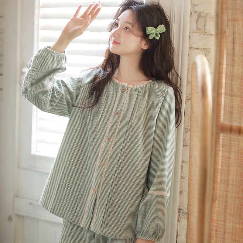 甜美独特睡衣女秋冬季2025新款全棉磨毛长袖长裤可外穿家居服套装