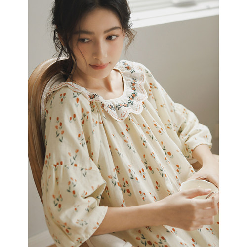 2025新款全棉双层纱睡裙女长款