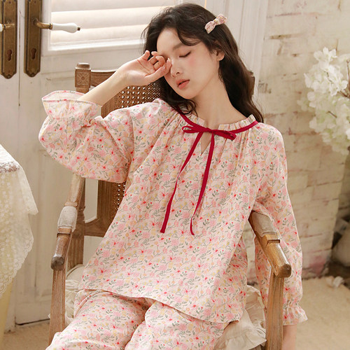 甜美碎花春夏薄款女睡衣套装