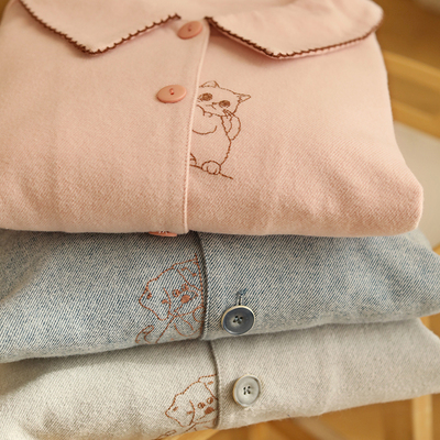 MEJU秋冬加厚情侣全棉睡衣套装