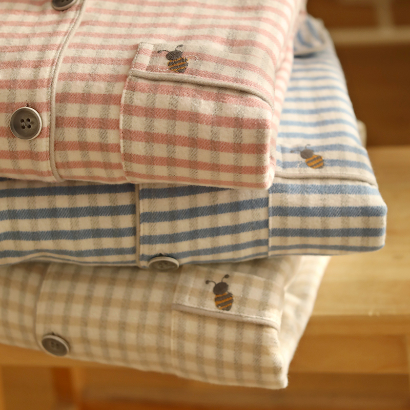 秋冬新款纯棉磨毛睡衣情侣套装男款睡衣女长袖家居服家居服可外穿