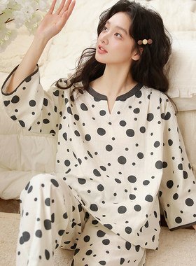 女士纯棉纱布波点家居服套装