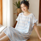 家居裙少女 双层纱条纹睡衣宽松大码 蔓秋甜美风纯棉短袖 睡裙女夏季