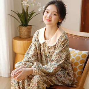 春秋甜美风全棉碎花睡衣女娃娃领青少年长袖 舒适可外穿家居服套装