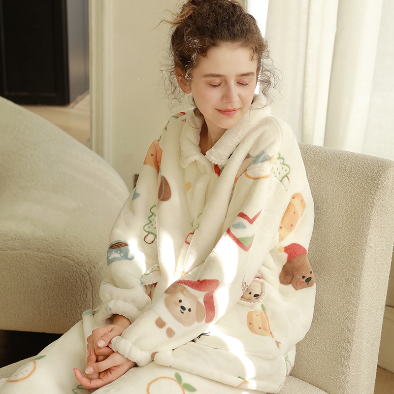 2025新款可爱卡通羊羔绒睡衣女秋冬加绒加厚珊瑚绒家居服套装保暖