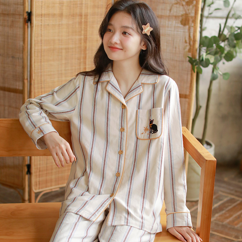 高级感卡通条纹秋冬新款纯棉睡衣女春秋季长袖家居服套装可外穿,女士内衣/男士内衣/家居服,睡衣/家居服套装,淘宝优惠券,粉丝福利购,淘宝优惠卷