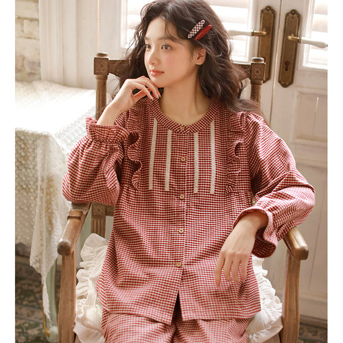 秋冬女士纯棉睡衣布料100全棉磨毛绒布长袖高级感春秋家居服套装