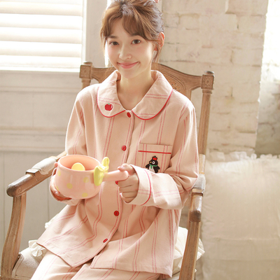 2025新款纯棉磨毛女士睡衣套装秋冬长袖刺绣卡通可外穿家居服加厚