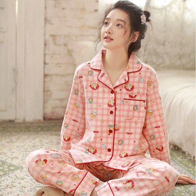 可爱卡通纯棉睡衣女秋冬2025新款布料100全棉磨毛长袖家居服少女