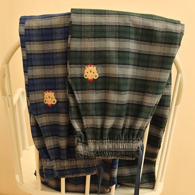 新款秋冬简约格子睡裤男女纯棉磨毛宽松休闲可外穿家居长裤可外穿