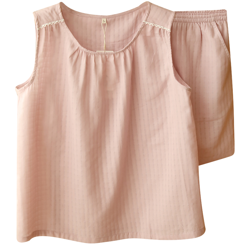 圆领无袖睡衣女夏季2025新款纯棉纱布薄款背心短裤套装家居服外穿