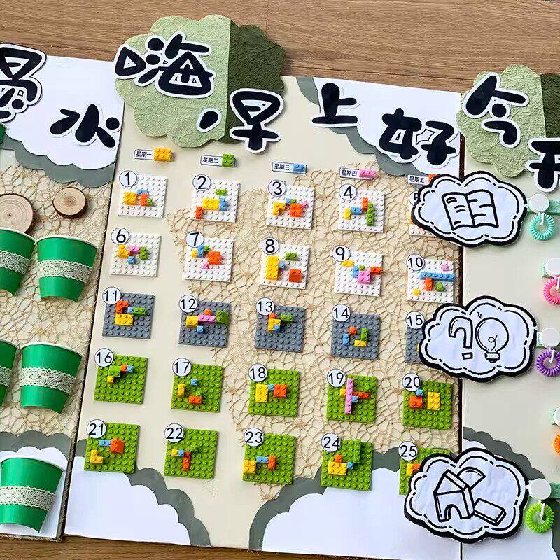 幼儿园晨起仪式感打卡创意积木签到墙小班班级主题墙环创布置材料