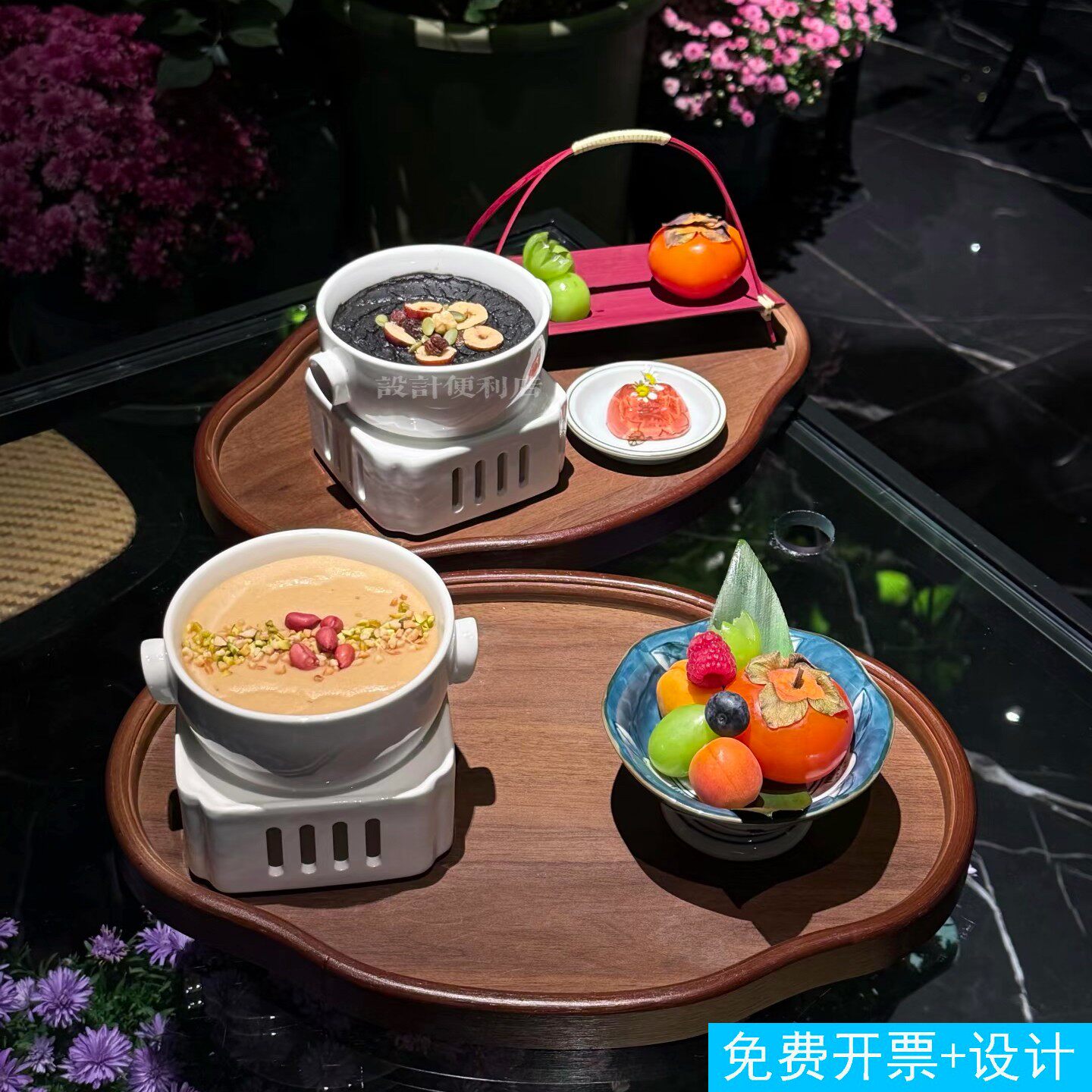 复古陶瓷双耳盅四方暖炉小火锅茶具套装冬季糖水小暖锅茶盘组合