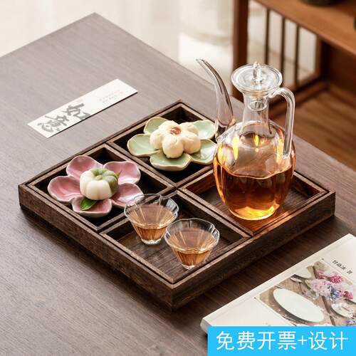 民宿中式美学玻璃茶器皿陶瓷餐碟茶点盘茶歇茶具下午茶美容院茶盘