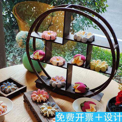 中式国风桌面博古架茶歇糕