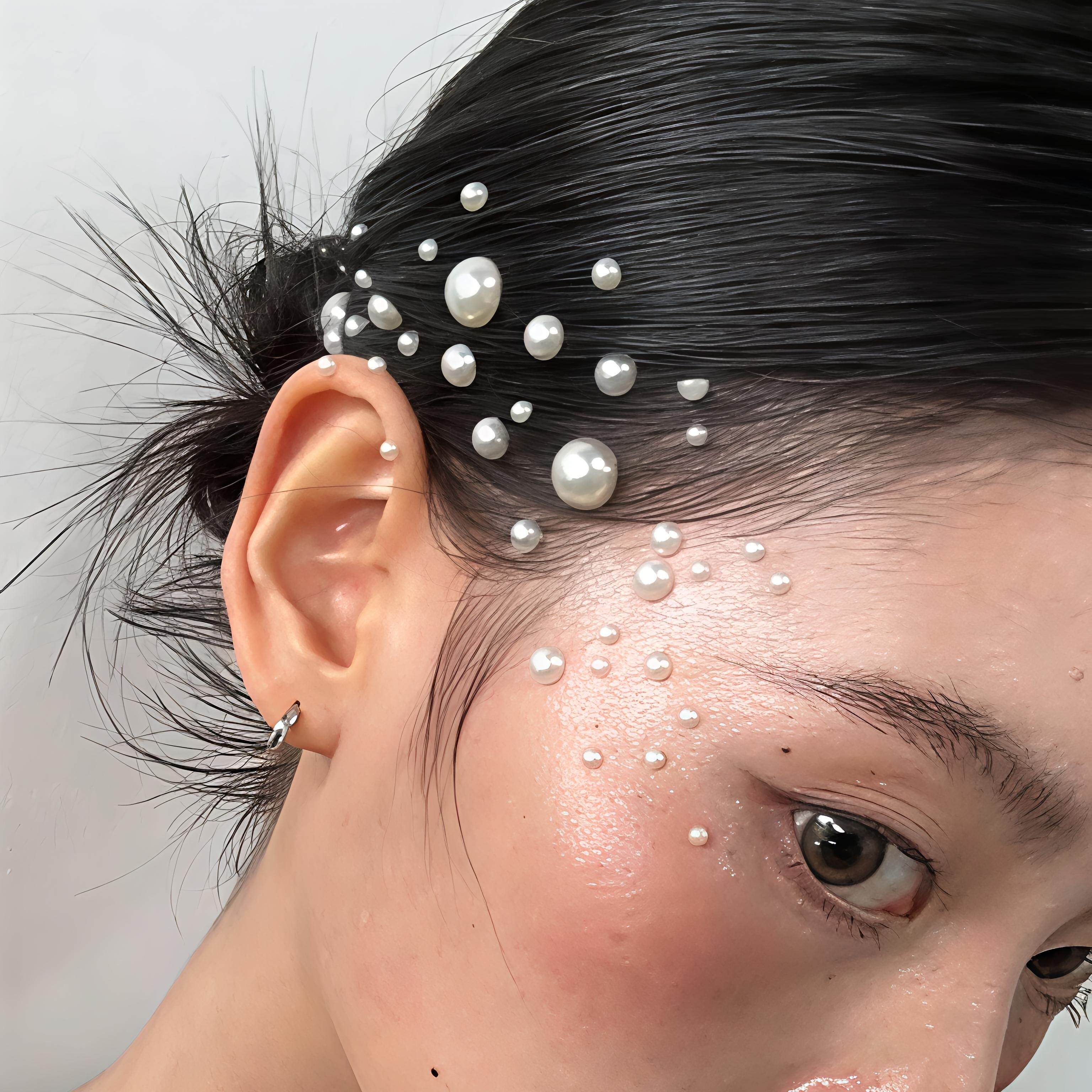 珍珠散珠新娘头饰高颜值氛围感晨袍敬酒服演唱会脸贴新中式发饰