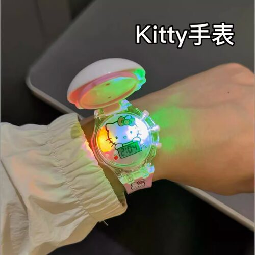 可爱猫咪翻盖发光音乐手表儿童卡通玩具表电子手腕表可爱礼物夜光