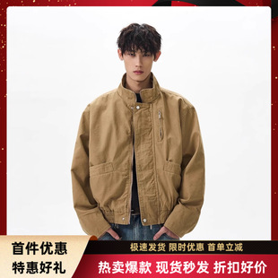 外套 boxy巴恩风工装 美式 复古水洗做旧帆布立领飞行员夹克男女同款