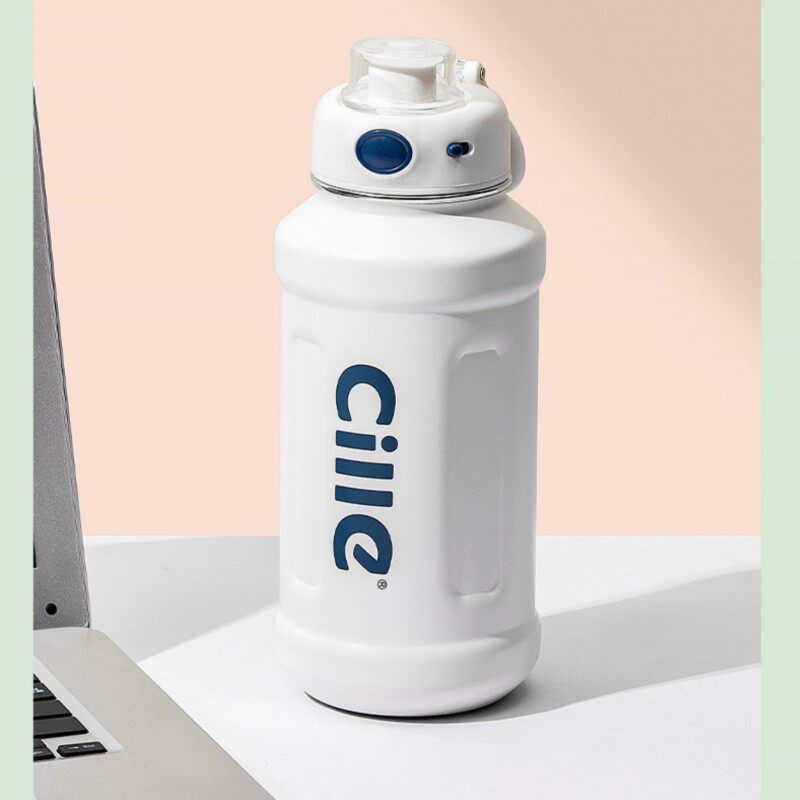 希乐保温杯大容量带吸管不锈钢水杯男女学生简约便携户外运动水壶