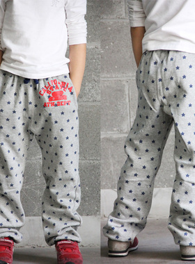 儿童美式星星满印卫裤男女童宽松慵懒阔腿休闲裤灰色运动裤