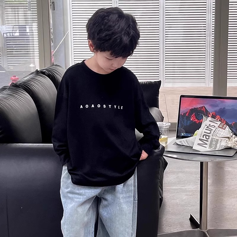 男童长袖t恤春款2025新款宽松薄款上衣纯棉体恤儿童秋装打底衫