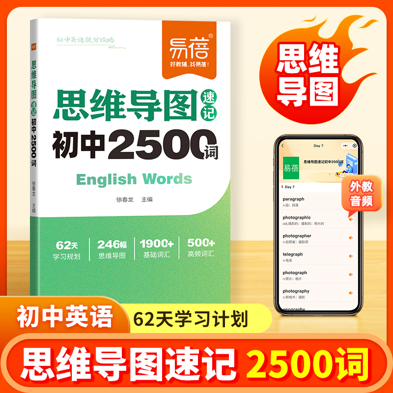 【易蓓】初中英语思维导图速记2500单词 中考英语单词必背2025七八九年级中考英语单词记背神器提分攻略单词记忆本背诵天天练
