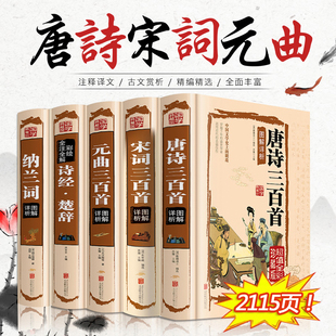 曲三百首正版 全集 楚辞纳兰词 全套5册唐诗三百首 古诗词大全集书籍中国古诗词大全古诗书 曲元 诗经全集带注释 唐诗宋词全集 宋词元