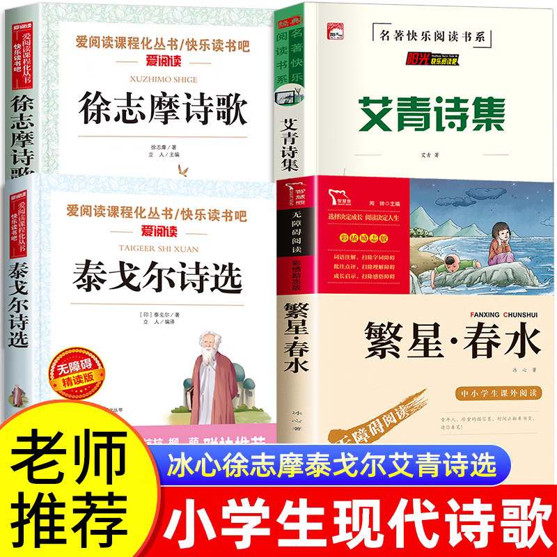 小学生现代诗合集全套四年级下册必读课外书繁星春水冰心正版新月集飞鸟集泰戈尔诗集徐志摩诗集艾青诗选中国现当代儿童诗选诗歌选