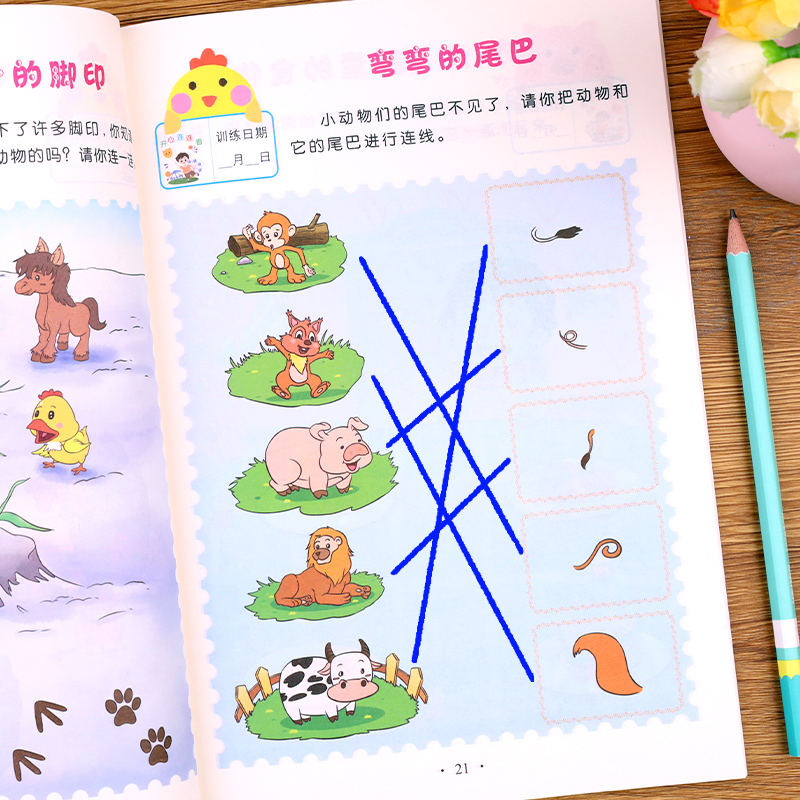 全脑开发思维逻辑训练书开心连连看2-3-4--6岁儿童益智早教书幼儿园宝宝连线书专注力罗辑思维训练书幼儿早教启蒙书左右脑开发认知