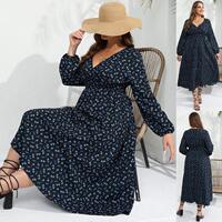 2023 Autumn Dress Women Plus Size Long Sleeves Floral Dress