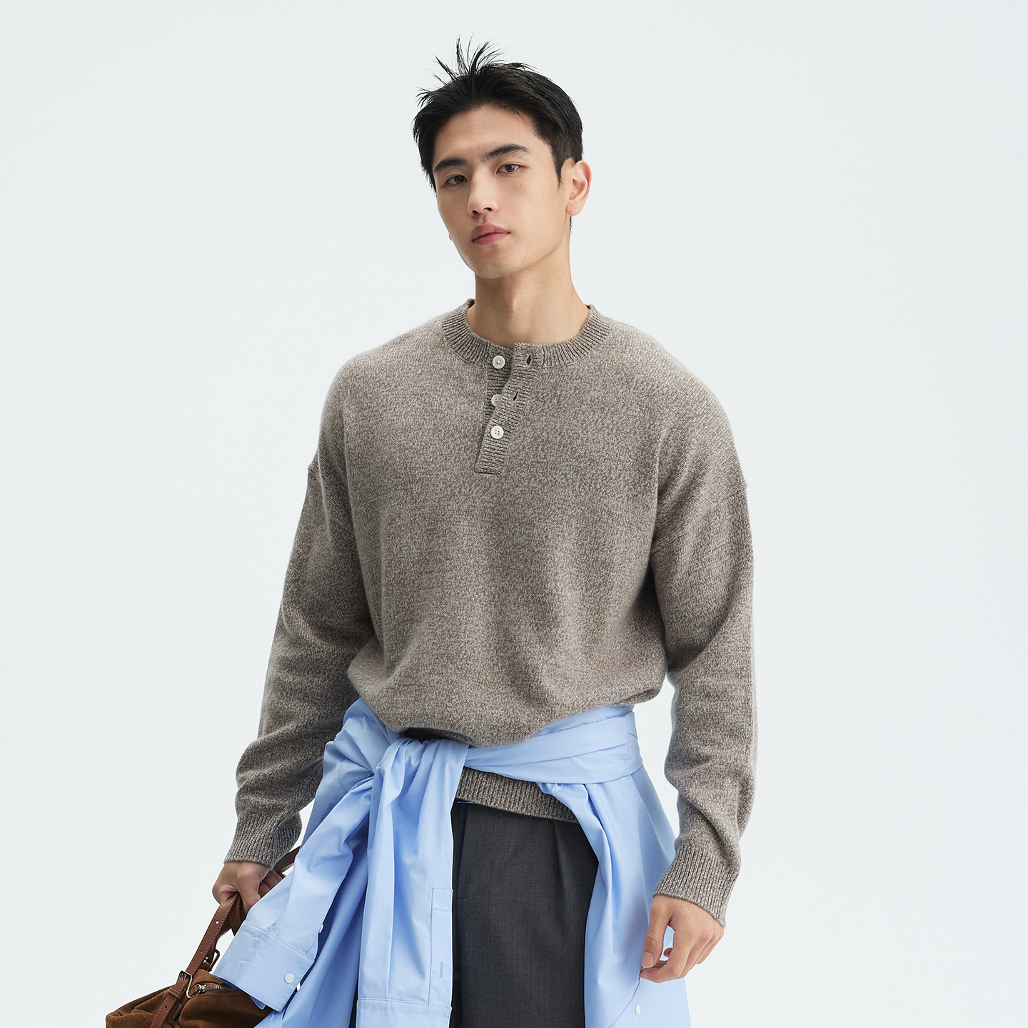 花纱亨利领针织毛衣男