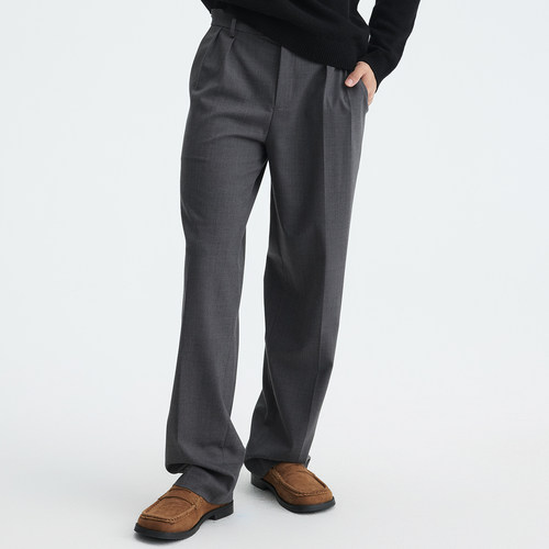 可机洗羊毛经典剪裁西裤