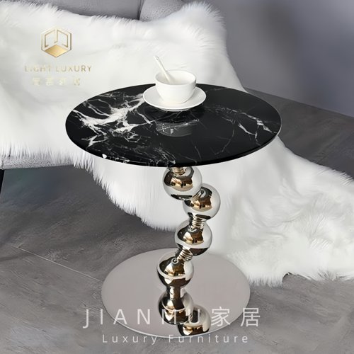简慕轻奢大理石圆形金属边几
