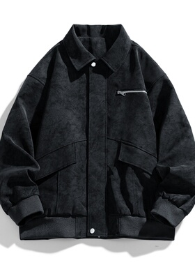 新款皮夹克翻领春秋季工装风美式复古翻领皮衣夹克PU皮机车外套男