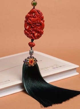 红朱砂汽车挂件龙牌高档平安车挂车载后视镜双龙护主车用吊坠