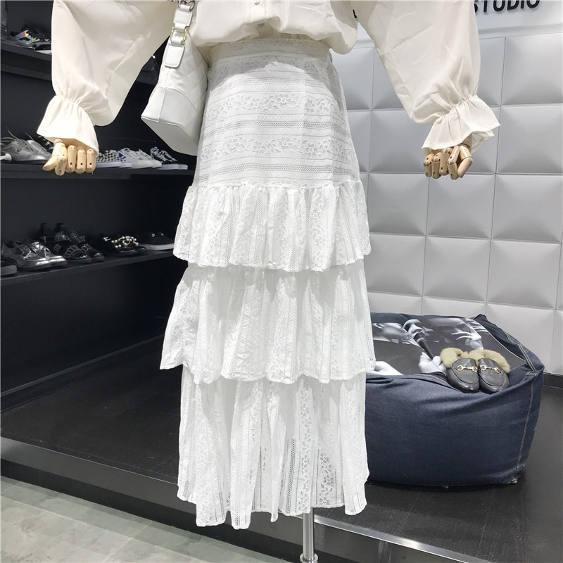 气质高腰镂空钩花蕾丝裙子新款女百搭显瘦荷叶边中长裙A字半身裙在类目 女装/女士精品, 半身裙中 - 来自Buy2taobao.com提供专业的淘宝代购服务