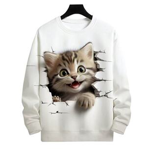 春秋哈士奇3D数码印花圆领卫衣男女同款萌宠可爱搞笑上衣休闲外套